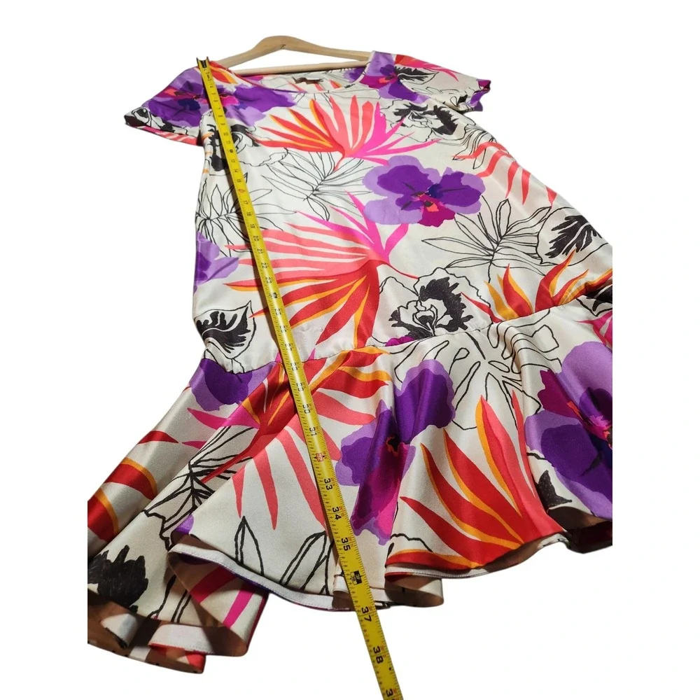 Kate Spade Eliana Silk Tropical Orchid Drop Waist Ruffle Hem‎ Shift Dress Floral